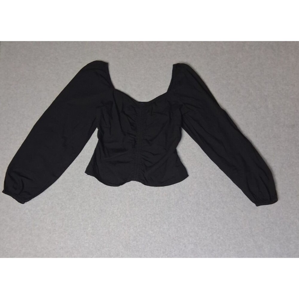 GAP Milkmaid Babydoll Puff Sleeve Sweetheart Top Blouse Black Ruched Smocked M